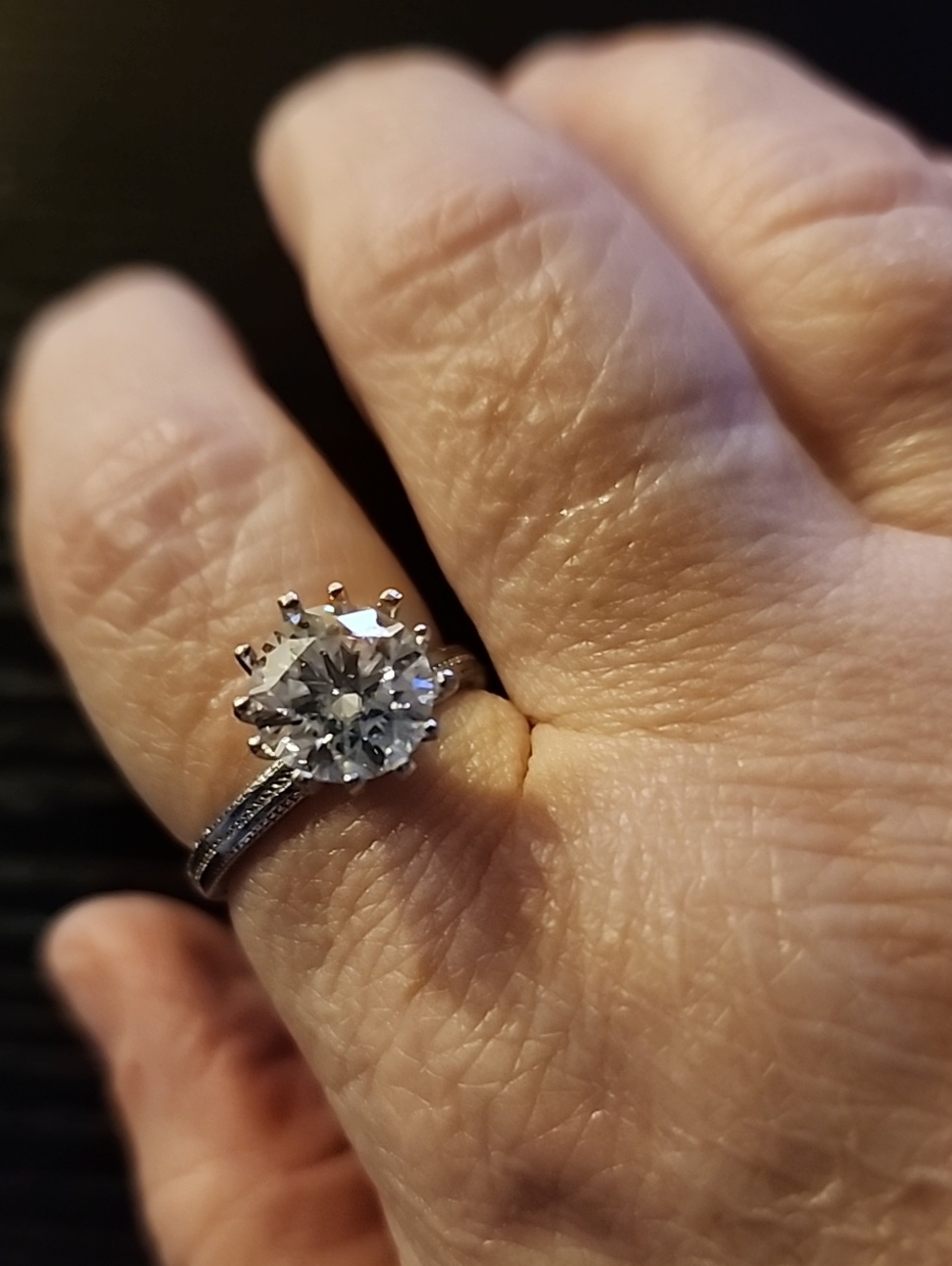 Silver Crown-Set Round 3 Carat Moissanite Ring - Timeless Solitaire - Size 9